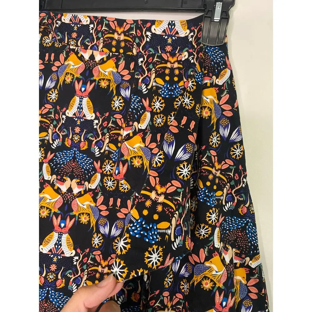 Anthropologie Eva Franco Midi Skirt Woodland Animal Print Fairy Classic Size 6